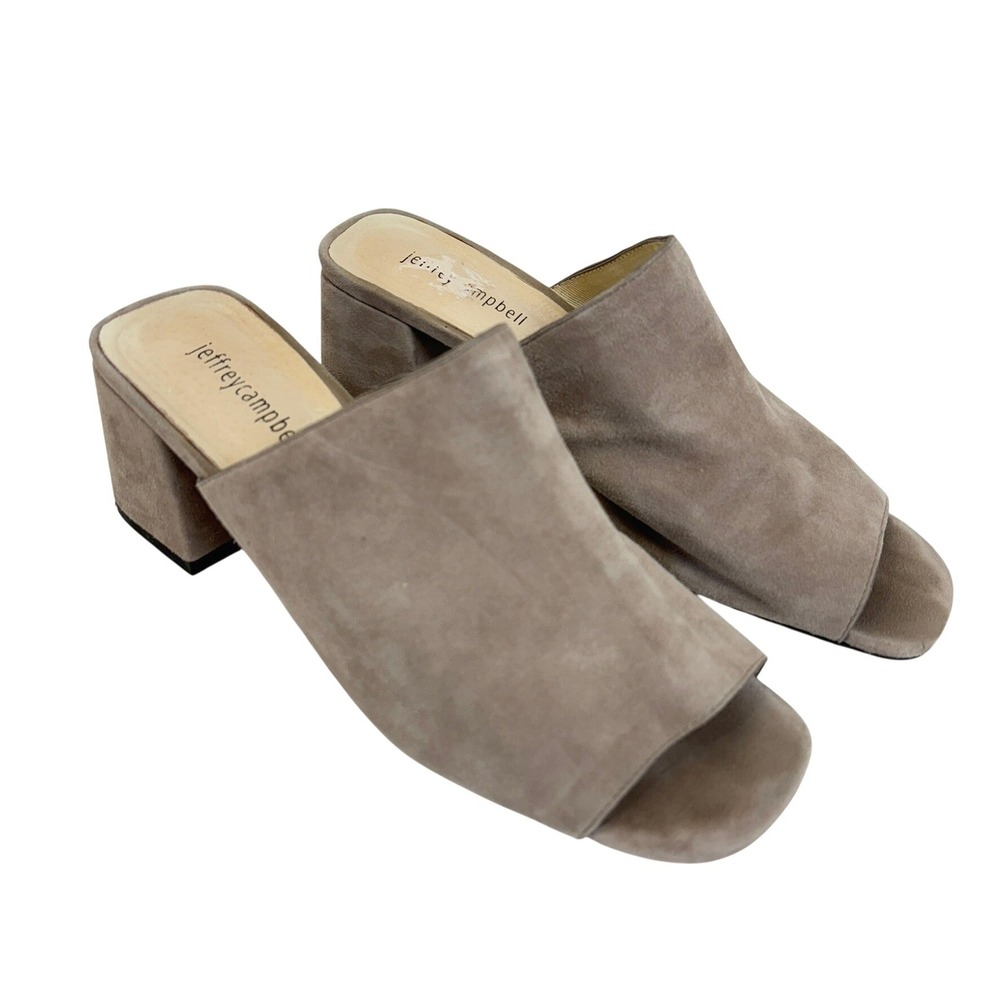 Jeffrey Campbell Perpetua‎ Mules Taupe Suede Block Heel Slip On Shoes Size 9.5